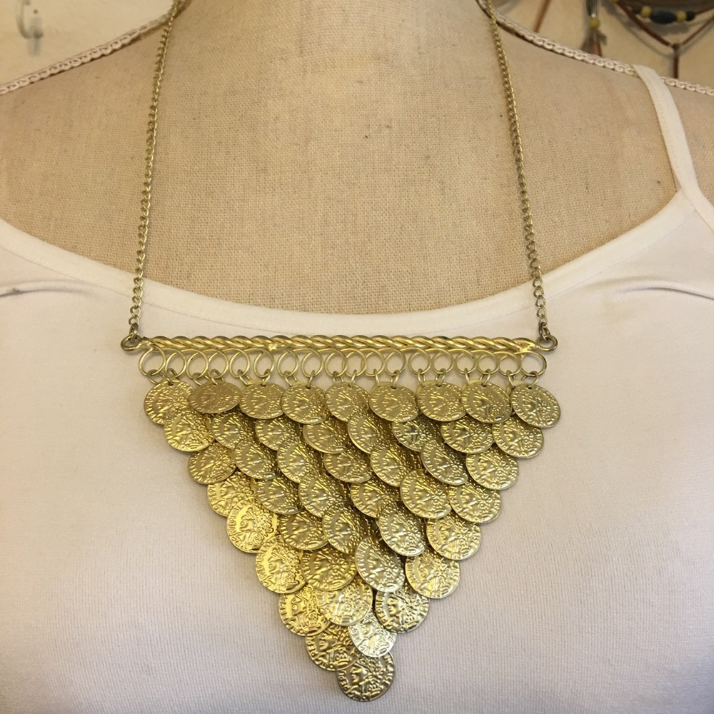 Tiered gold tone faux French coin necklace